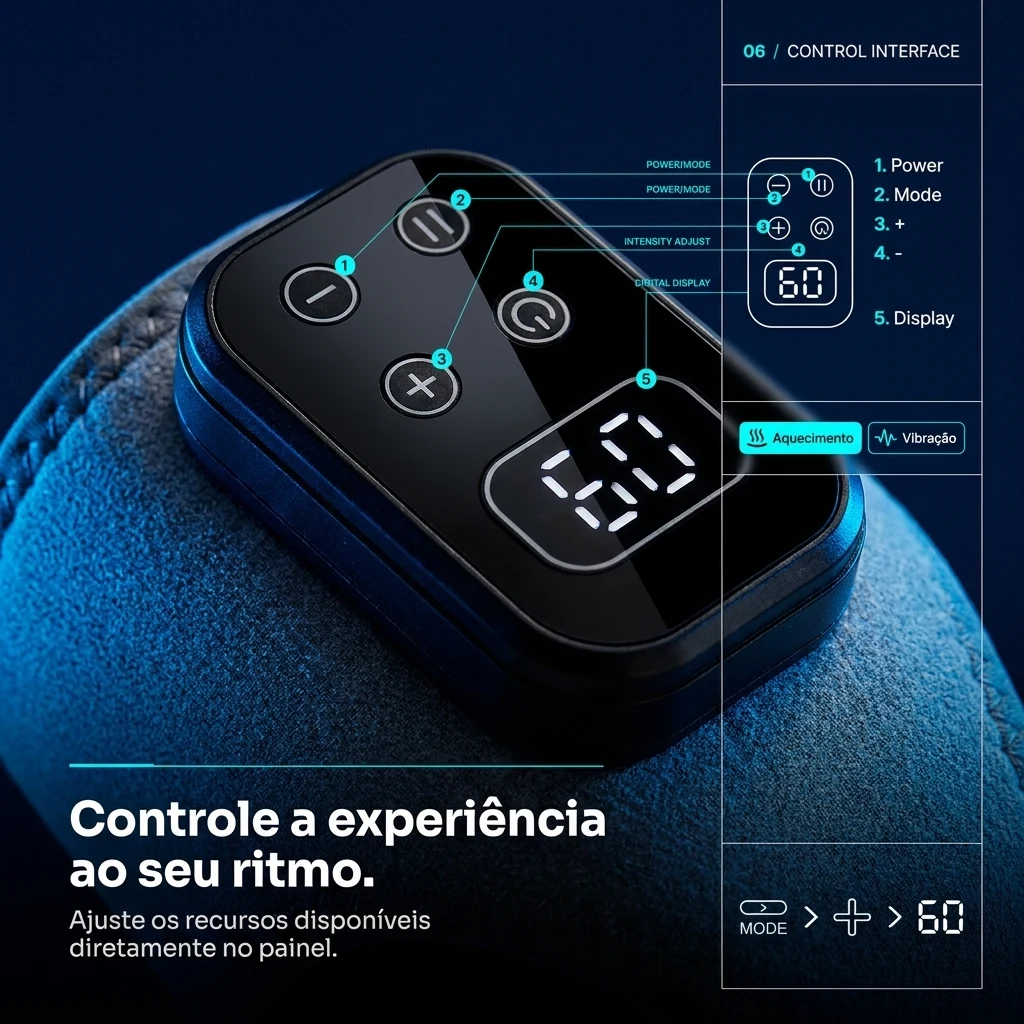 Close do painel digital do HeatFlex com visor e botões de ajuste